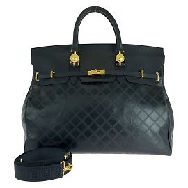 Versace Vintage Sunburst schwarze Leder Boston/Schultertasche Schwarz