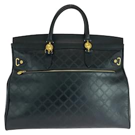 Versace-Bolsa Boston/ombro em couro preto vintage Sunburst da Versace-Preto