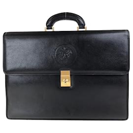 Versace-Pasta de negócios em couro preto vintage Gianni Versace Medusa-Preto