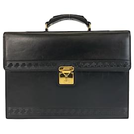 Versace-Pasta de negócios em couro preto vintage Gianni Versace-Preto