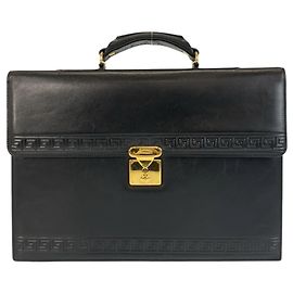 Porte-documents en cuir noir vintage Gianni Versace Noir