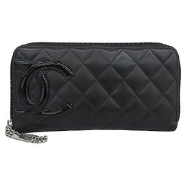 Chanel Cambon Line Lambskin Long Wallet Black