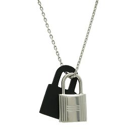 Hermès Hermes O'Kelly PM Padlock Pendant Necklace Black Silvery