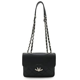 Chanel Half Coco Mark Double Chain Shoulder Bag Black