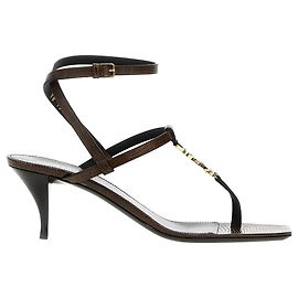 Sandalias de cuero Cassandra de Saint Laurent Castaño
