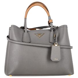 Prada Marmo Double Handle Small Tote Bag in Grey Saffiano Leather Grey