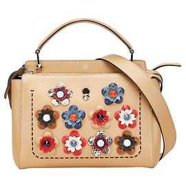 Bolsa 2 em 1 Fendi Dotcom Flower Studs em couro Marrom Bege