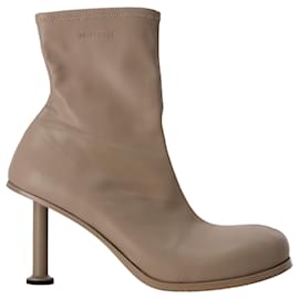 Balenciaga-Balenciaga Mallorca Ankle Boots in Beige Faux Leather-Beige