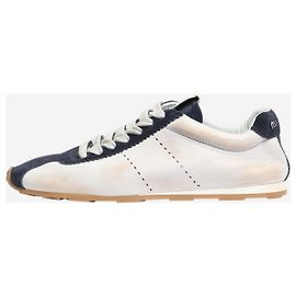 Miu Miu White and navy Plume leather-suede trainers - size EU 38 White