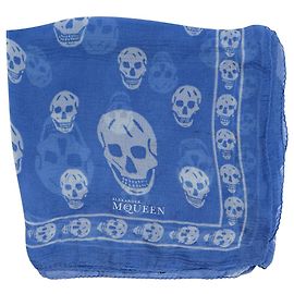 Alexander Mcqueen Sciarpa con stampa di teschio blu e bianco Blu