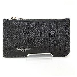 Saint Laurent Dark Gray Leather Zip Card Case Dark grey