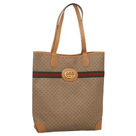 GUCCI Sac Sherry Line Micro GG Supreme Web PVC Beige Or Auth ep9489 Beige Doré