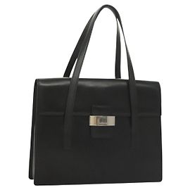 Autre Marque Burberrys Hand Bag Leather Black Silver Auth ep9512 Black Silvery