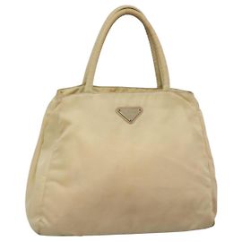 PRADA Tote Bag Nylon Beige Silver Auth bs27837 Silvery Beige