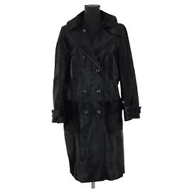 Saint Laurent Abrigo de cuero Negro