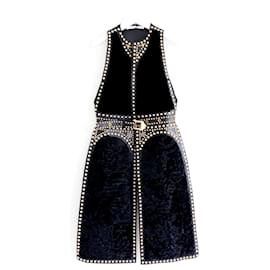 Givenchy-Givenchy Pre-Fall 2015 Studded Leather, Mink & Astrakhan Sleeveless Vest Coat-Black