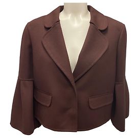 Oscar de la Renta Mahogany Cropped Wool and Cashmere Jacket Brown