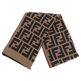 Fendi Zucca FF Logo Sciarpa in Lana Sete FXT281 Marrone Nero