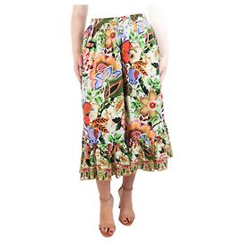 Etro Multicolour floral ruffle-hem midi skirt - size UK 12 Multiple colors
