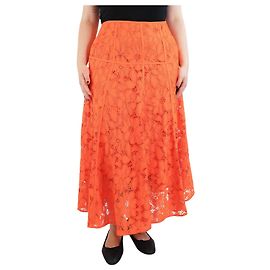 Autre Marque Orange florale Spitzen-Midi-Rock - Größe UK 12 Orange
