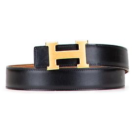 Cinturón reversible Constance H en Epsom y Swift negro de Hermès Negro
