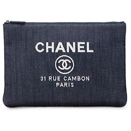 Chanel Blue Large Denim Deauville O Case Clutch Blue Dark blue