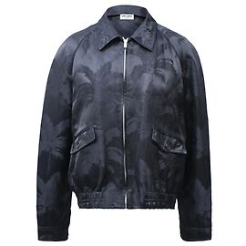 Saint Laurent Bomberjacke aus schwarzem Satin mit Jacquard-Palmen Schwarz