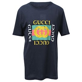 Camiseta de algodão preta com logo da Gucci impresso Preto