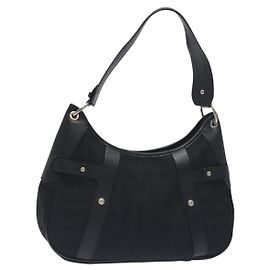 Salvatore Ferragamo Shoulder Bag Canvas Black Silver Auth BA3712 Black Silvery