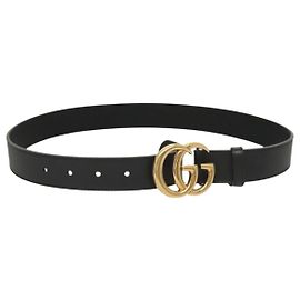 Cinto de couro GUCCI GG Marmont 33,5"" Preto Ouro 414516 Auth 122376 Preto Dourado