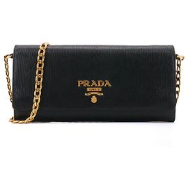 PRADA - Carteira Prada Vitello Move com corrente em couro granulado preto Preto
