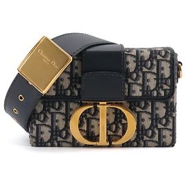 DIOR - Borsa a spalla Dior 30 Montaigne in tela e pelle blu navy Blu navy