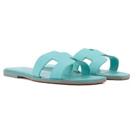 HERMÈS - Sandálias Oran Hermès em couro epsom turquesa (T37.5) Turquesa