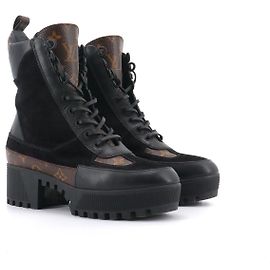 LOUIS VUITTON - Bottes désert Lauréate Louis Vuitton en daim et toile monogrammée (Taille 37,5) Noir