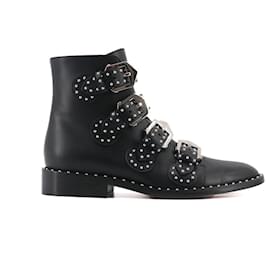 Givenchy-GIVENCHY - Givenchy studded buckle ankle boots in black leather (size 37)-Black