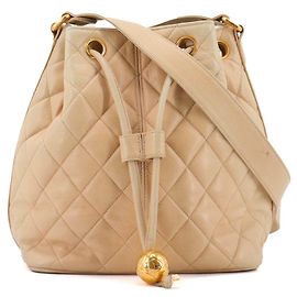 CHANEL - Bolsa de ombro vintage Chanel Cocoball em couro acolchoado bege Bege