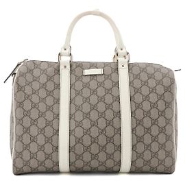 GUCCI - Bolsa Boston Gucci em lona monogramada e couro branco vintage Cinza