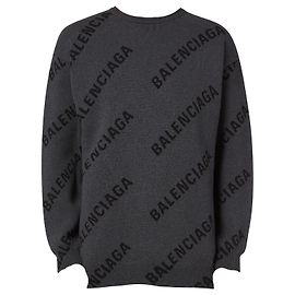 BALENCIAGA - Grauer Wollpullover mit Balenciaga-Monogramm (S) Grau