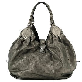 LOUIS VUITTON - Bolsa tote Mahina Louis Vuitton em couro texturizado prateado Prata