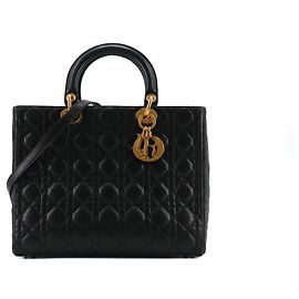 DIOR - Large Lady Dior handbag in vintage black cannage leather Black