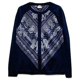 HERMÈS - Hermès Les Rubans du Cheval cardigan in navy blue silk and cashmere (size 34) Bleu Marine