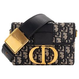 DIOR - Bolsa transversal 30 Montaigne Box Dior em lona e couro azul marinho Azul marinho