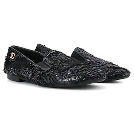 CHANEL - Chanel loafers decorated with black sequins (size 38.5) Black