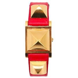HERMÈS - Reloj Médor PM Hermès en cuero rojo Roja