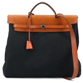HERMÈS - Borsa a spalla Hermès Herbag 38 in tela nera vintage Nero