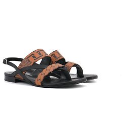 HERMÈS - Sandali Hermès Adélaïde in pelle nera e marrone (taglia 37) Marrone