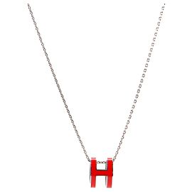 HERMÈS - Colar H Pop Hermès em metal prateado e esmalte laranja Laranja