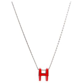 HERMÈS - H Pop Halskette von Hermès aus silbernem Metall und orangefarbener Emaille Orange