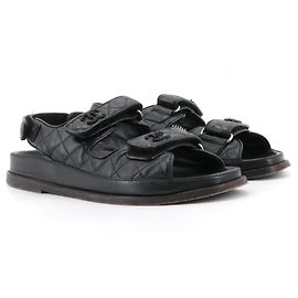 CHANEL - Sandálias Dad Shoes Chanel em couro acolchoado preto (T39) Preto