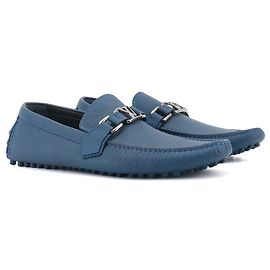 LOUIS VUITTON - Louis Vuitton Hockenheim loafers in blue grained leather (Size 39) Blue